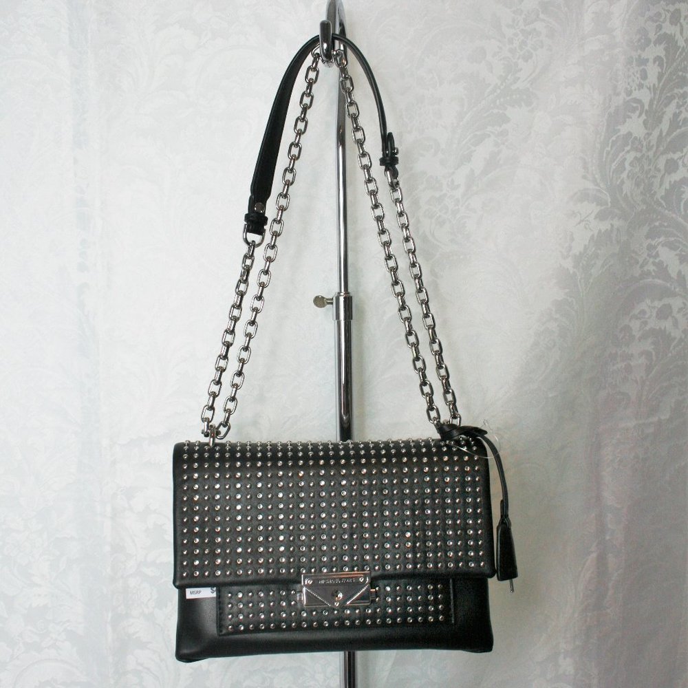 MICHAEL KORS CECE CHAIN STRAP BLACK MEDIUM LEATHER